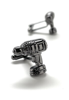Drill Cufflinks Gunmetal Finish 3D Design Builder Construction Worker Gift Cuff