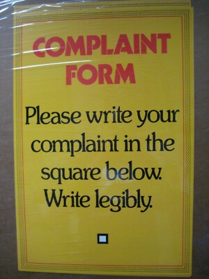 COMPLAINT DEPARTMENT WRITE YOUR LEGIBLY IN THE BOX VINTAGE POSTER 1970'S CNG2501