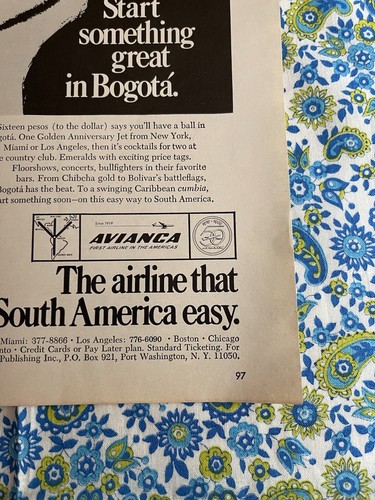 Vintage 1969 Avianca Airlines Print Ad Start Something Great In Bogota - Picture 2 of 7