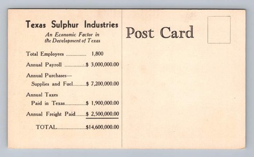 "Loading Texas Sulphur" Interesting Vintage Mining Postcard Economics ~1940s - Picture 2 of 2