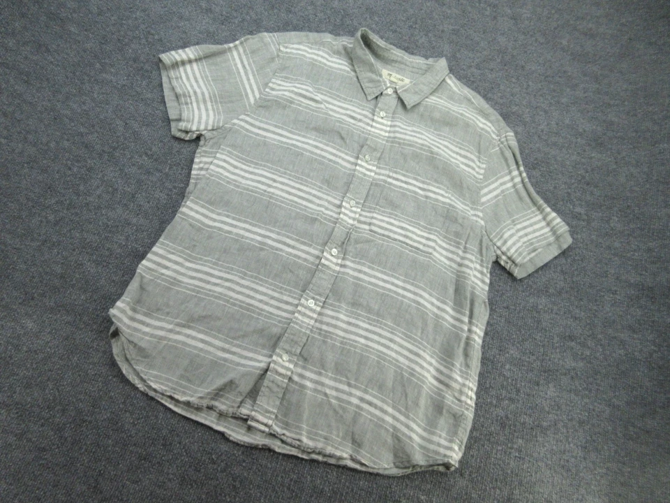 Рубашка мужская Madewell XL зеленая в полоску льняная с коротким рукавом на пуговицах размер XL для взрослых - Изображение 3 из 4