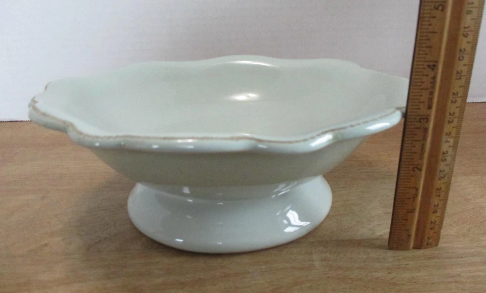 Cuenco pedestal de cerámica gris azul de 8-3/4" de ancho vintage de 3-1/4" de alto Foto 2 de 4