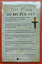 The Cross in my Pocket, laminated verse with gold metal cross. Singles or packs