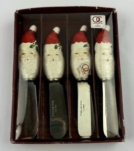 Omnibus Christmas Santa Spreaders Hors d’oeuvre Ceramic Stainless Vintage 
