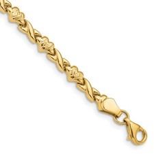 Real 14kt Yellow Gold Polished Diamond Cut Heart 7in Chain Bracelet; 7 inch