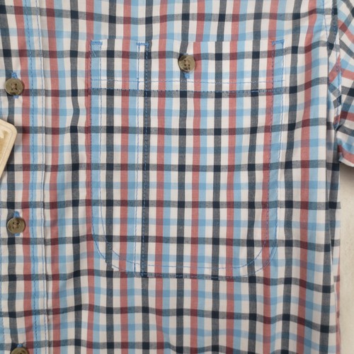 NWT Wrangler Rugged Wear Shirt Men Medium Blue Plaid Short Sleeve Stretch Cowboy - Picture 3 of 11