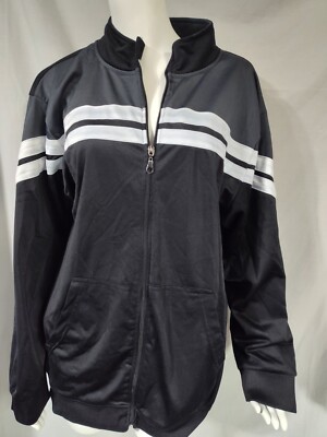 Men's XL track full zip jacket Street Line USA black white stripe light FLAW 1