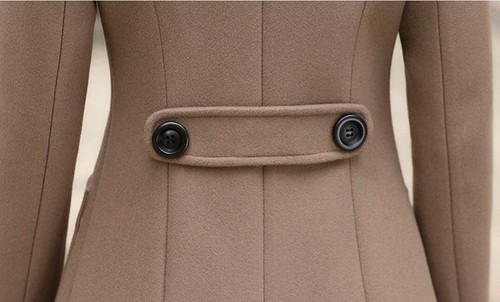 Chouyatou Women Elegant Notched Collar Double Breasted Wool Blend Over Coat M - Picture 5 of 5
