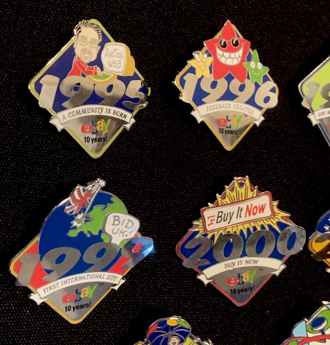 Ebay 10 Year Anniversary Pin Set 1995 - 1999, 2000-2005 (11