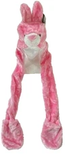 Pink Bunny Cartoon Hat Winter Fluffy Plush Long Mitten Cap Earmuff Long Pawn