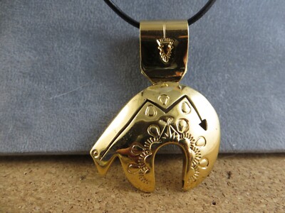 Delgarito Native American Bear Gold Sterling Silver Pendant Cord  Necklace #533