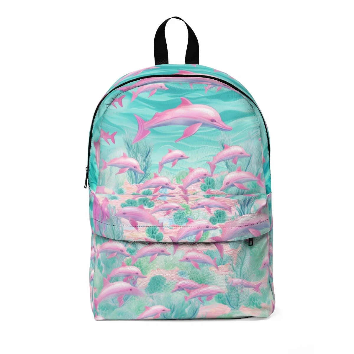 Backpack Dolphin Pink Aqua Blue Ocean Fish Whale Water Mermaid Zipper Pocket