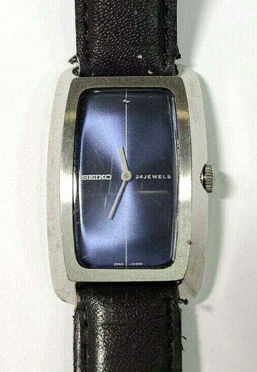Rare Vintage Seiko 24 Jewels Mechanical Blue Face Rectangular