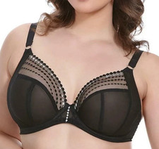 NWT Elomi Womens Matilda Underwire Bra Size 38O Black Side Support Plunge Sheer