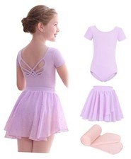 Girls Ballet Leotards Combo with Tights Skirt Removable 4-6 Years Purple