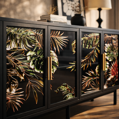 #ad #ad Retro Buffet Sideboard Cabinet w 4 Glass Door Glazed Painting Art Console Table $399.00