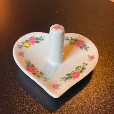 Floral Heart Ceramic Ring Holder Jewelry Trinket Dish Cottagecore Decor