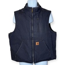 Carhartt Mens Vest L Black Sandstone Sherpa Lined Mock Neck Zip V33 001 Workwear