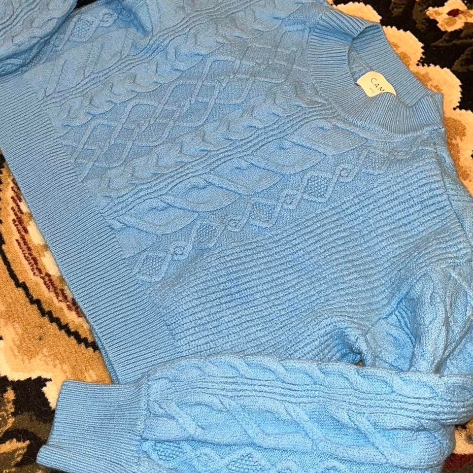 Suéter Cami nyc 100 % lana recortado bebé azul para mujer tejido con cable talla pequeña Foto 2 de 4