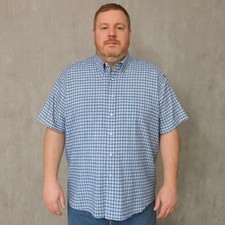 Vintage 90s King Size XL Button Down Shirt Blue Green Plaid S/S Big Tall Casual