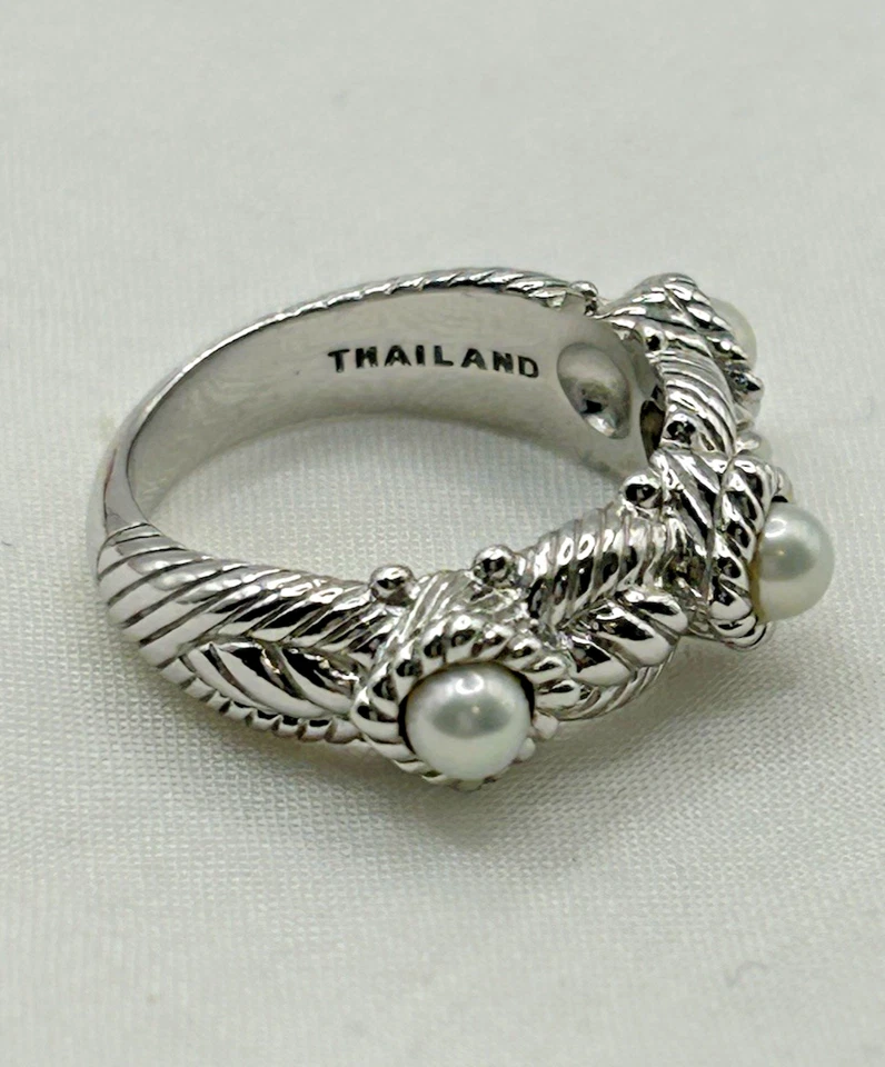 Anillo Judith Ripka Plata Esterlina 3 Perlas Estación Banda Talla 5 Foto 3 de 4