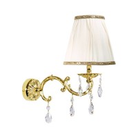 Wandlampe Wandleuchte Messing Poliert Weiß E14 Stoff Kristall Wohnzimmer