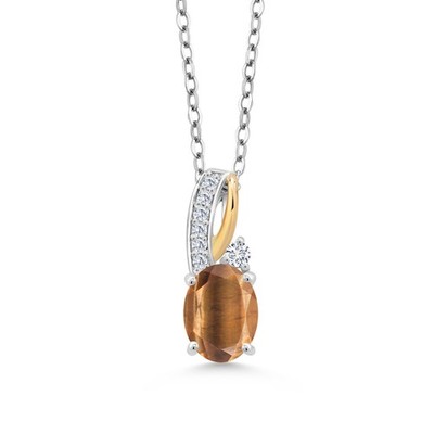 1.34 Ct Brown Tiger Eye E-F Lab Grown Diamond 925 Silver and 10K Yellow Gold