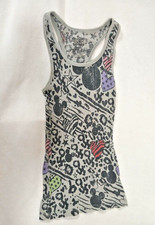 Vtg Disney Mickey Mouse Ribbed Gray Junior Sz Med 7/9 Heart Sleeveless Tank Top