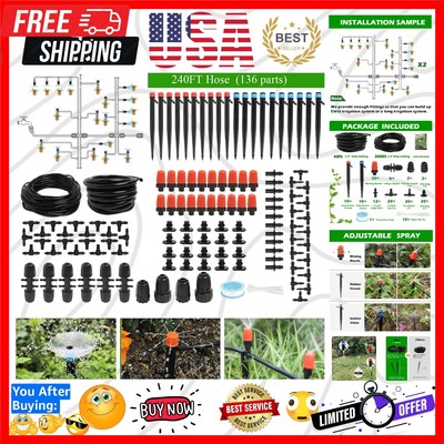 High-Pressure 240FT Drip Irrigation Kit: Adjustable Sprayers & Easy Installation