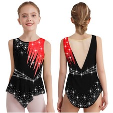 Kids Girls Sleeveless Leotards Mesh Dance Leotard Bodysuit Lyrical Dancewear