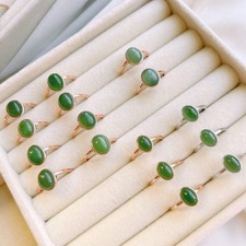 Genuine Hetian Jade Ring, Natural Oval Nephrite Ring,