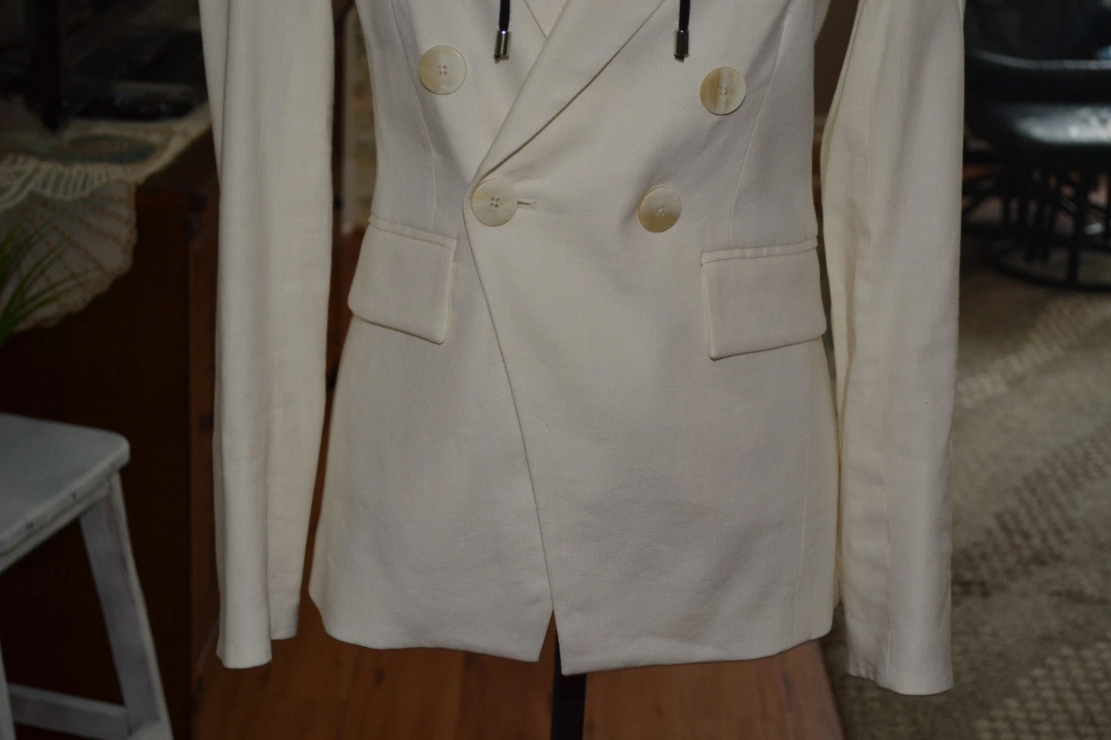 OFF WHITE Veronica Barba Off bianco misto lino Lonny Dickey nero felpa con cappuccio inserto blazer 2