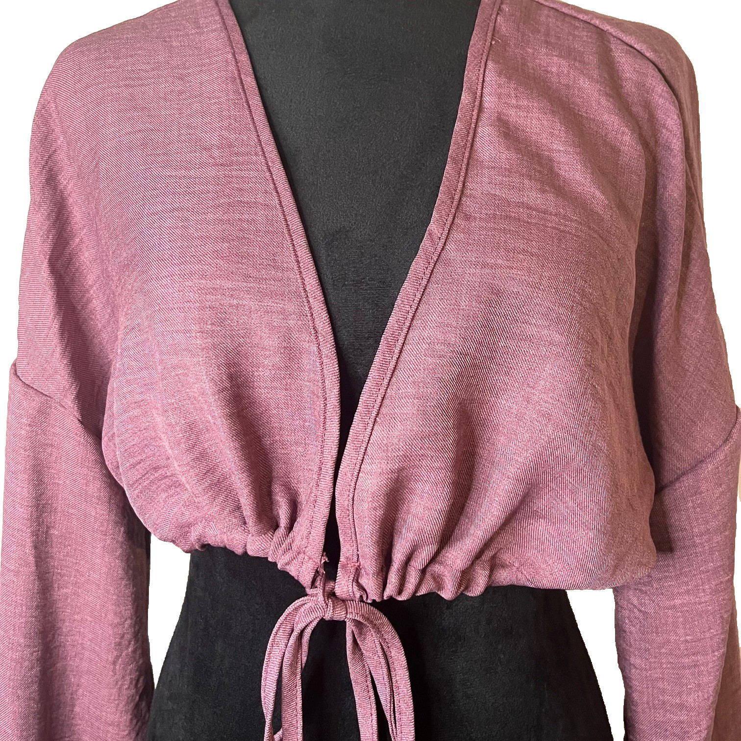 MUSERA Women’s Tie Front Crop Top XL Pink Long Bell Sleeve Lightweight Boho Loun