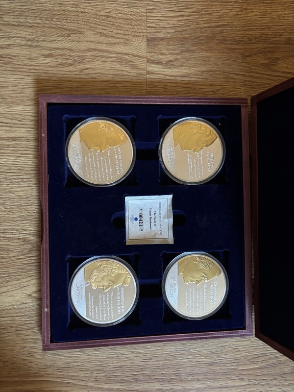 American Mint Faces of Mount Rushmore 0.999 Silver Plating Medal Set w/ COA