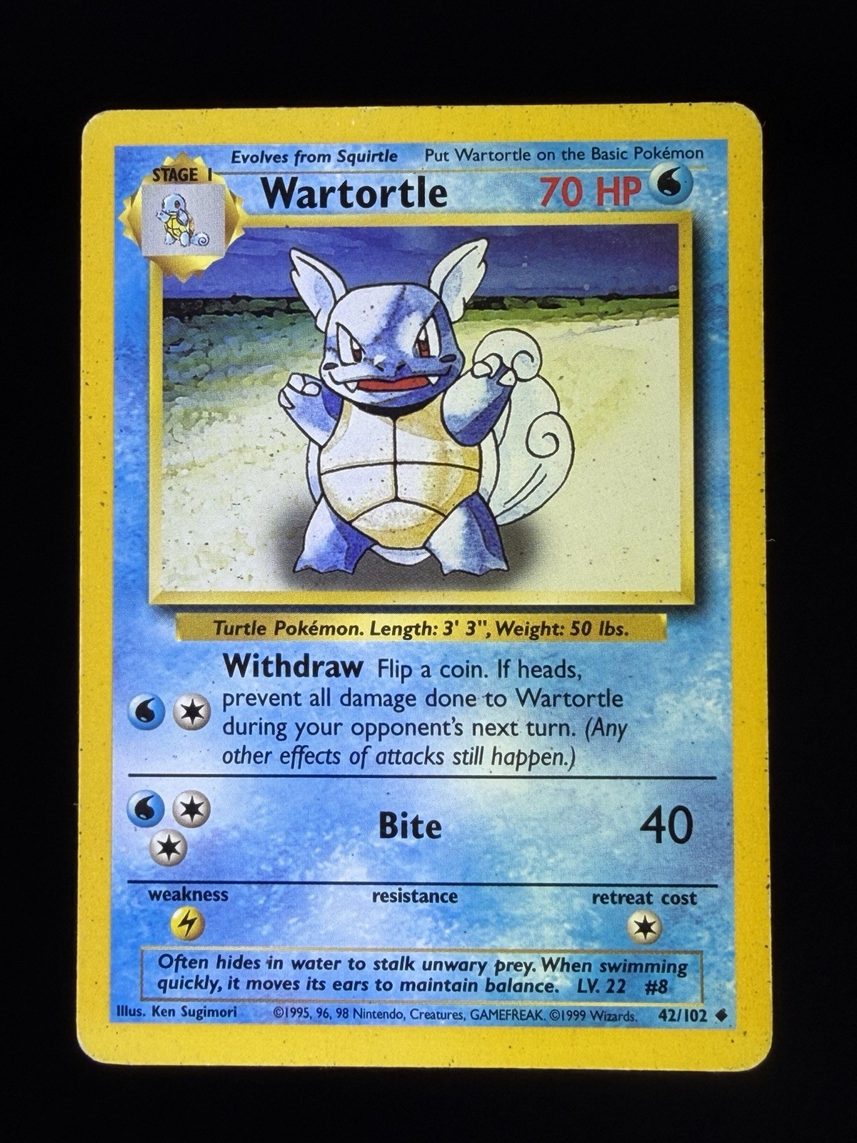 Wartortle 42/102 Pokemon Card TCG Base Set Unlimited Non Holo MP