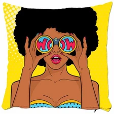 WOW! Pop Art Girl Pillow Cover, Modern Decorative Cushion, Funny Home Decor