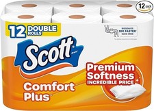 Scott ComfortPlus Toilet Paper, 12 Double Rolls, 231 Sheets per Roll, Septic-Saf