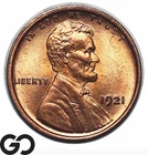 1921 Lincoln Cent Wheat Penny, RED, Lustrous Solid Gem BU++ RD