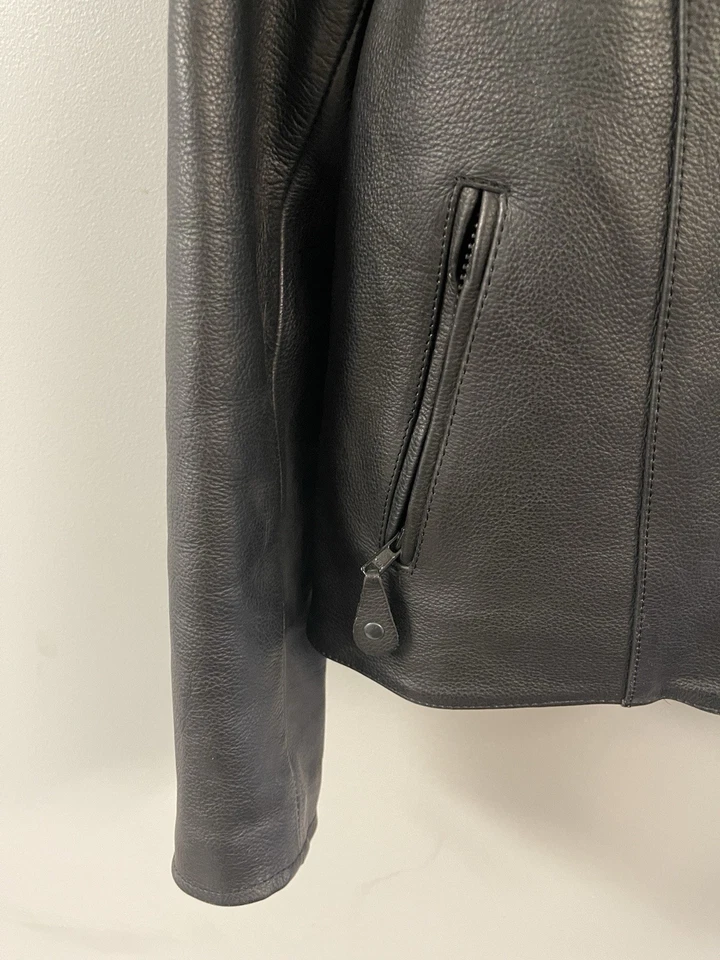 Chaqueta River Road acolchada de cuero negra para moto grande Foto 3 de 4