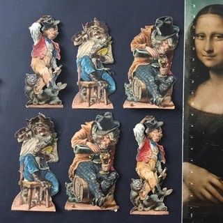 6 Chromos Anciens Animaux Humanisés XIXè Découpis Gaufré Victorian Scraps