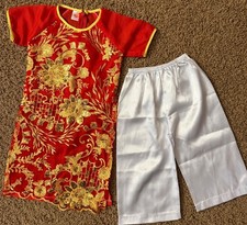 Ao Dai tag sz 3 Vietnamese Chinese Red dress white pants Wedding Tet boy girl