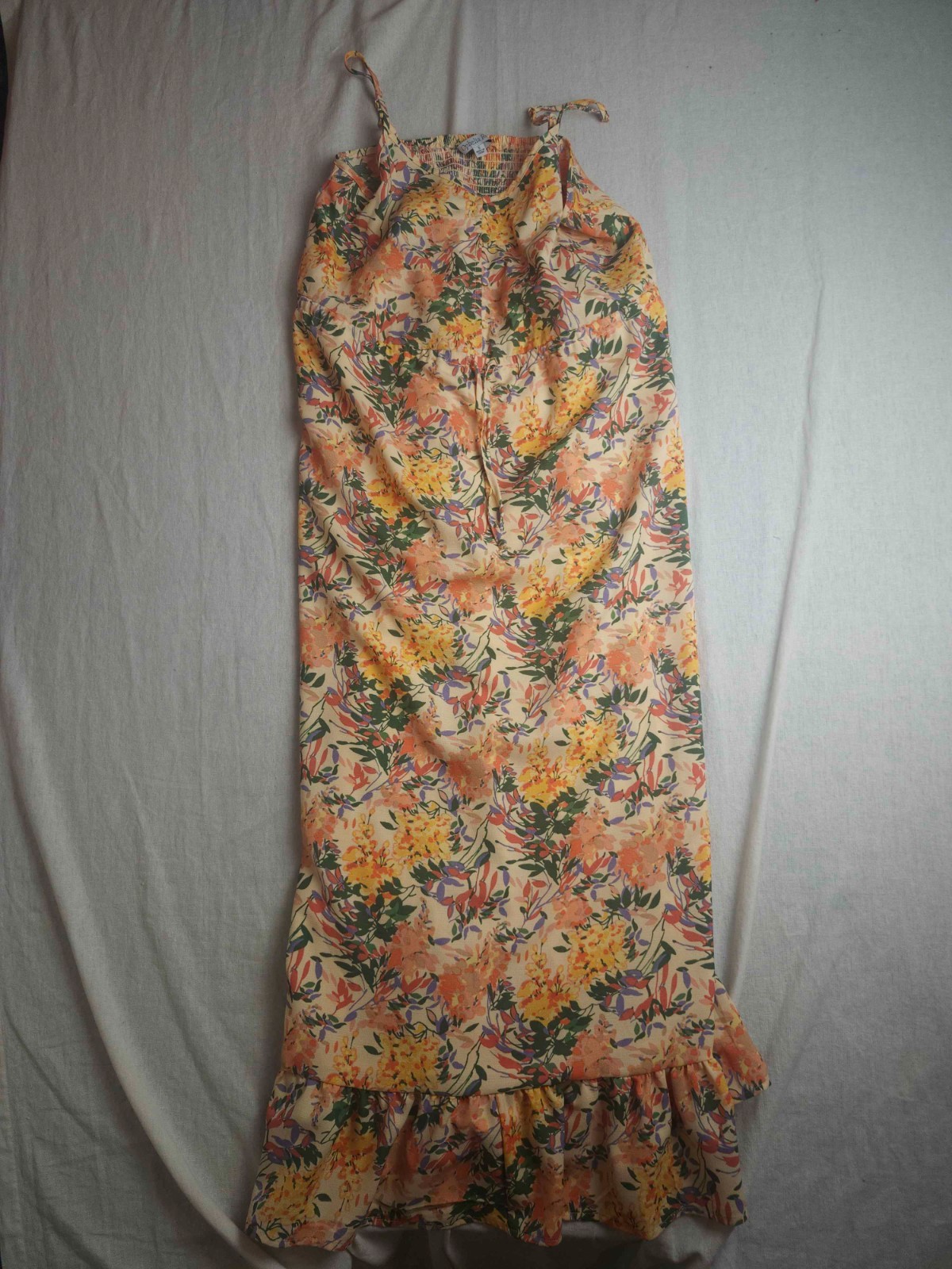 Ophelia Roe Maxi Dress Small Floral Boho Ruffle Smocked Tiered Flowy Cottagecore