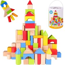 Building Blocks for Toddlers 1-3, 100 Pcs Wooden Blocks - Includes Storage Bu...