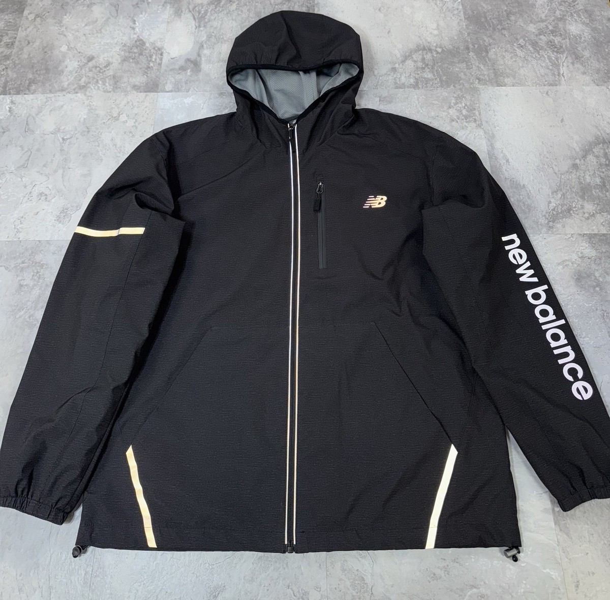 New Balance Zip Up Windbreaker Black Jacket 3M Reflective Hooded - Main Image