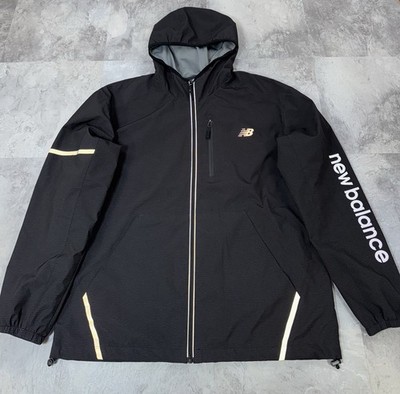 New Balance Zip Up Windbreaker Black Jacket 3M Reflective Hooded Men s Size L