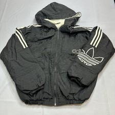 Vintage Adidas Track Jacket Mens S Black Hooded Quilted Lined Retro Taffeta