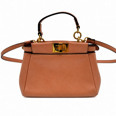 FENDI Peekaboo Micro 2way HandBag Shoulder Cross Body Bag Pink Leather Gold Auth