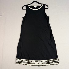 J.Jill Sleeveless Shift Dress S Black Crochet Whipstitch Hem Casual Minimalist