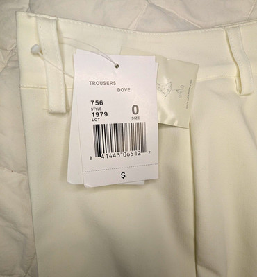 CAbi Women s Ivory Solid Dress Pants 0 Twill Flared Mid Rise Pockets 32''