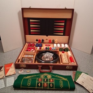 Vintage 1940's E S Lowe Deluxe Gaming Gambling Travel Set with Paperwork